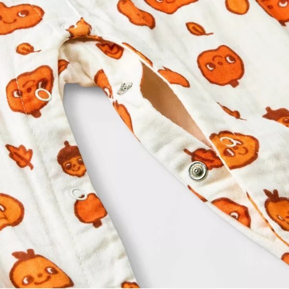 Baby Girls Cat & Jack Gauzy Fall Leaves Romper Size NB 0/3 3/6 6/9  12 mo NWT - Picture 4 of 4